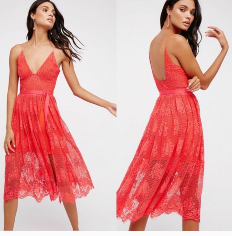 Free People Gorgeous Bright Pink Crochet Dress